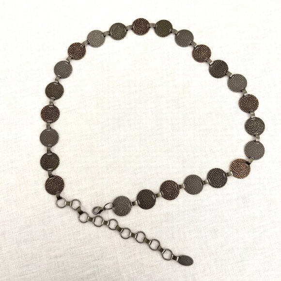 Vintage Hammered Metal Disc Chain Belt Adjustable Length Bronze & Silver Tones - Picture 2 of 11